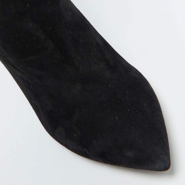 Pre Owned Tom Ford Black Suede Lock Strap Knee Length Boots Size 39