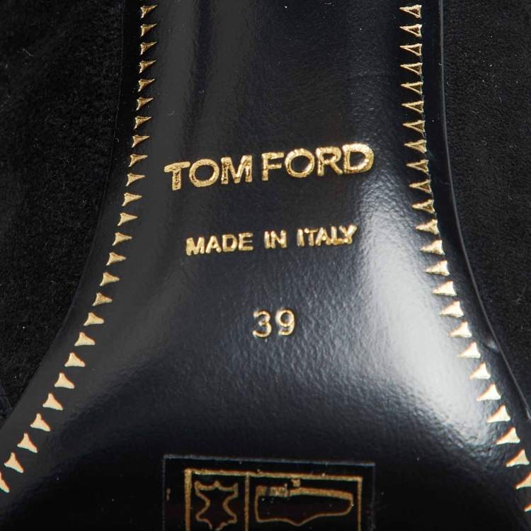 Pre Owned Tom Ford Black Suede Lock Strap Knee Length Boots Size 39