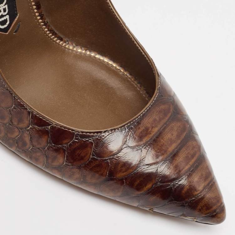 Pre Owned Tom Ford Brown Python Embossed Leather Padlock Pumps Size 39
