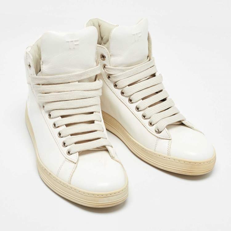 Pre Owned Tom Ford White Leather Russell High Top Sneakers Size 37