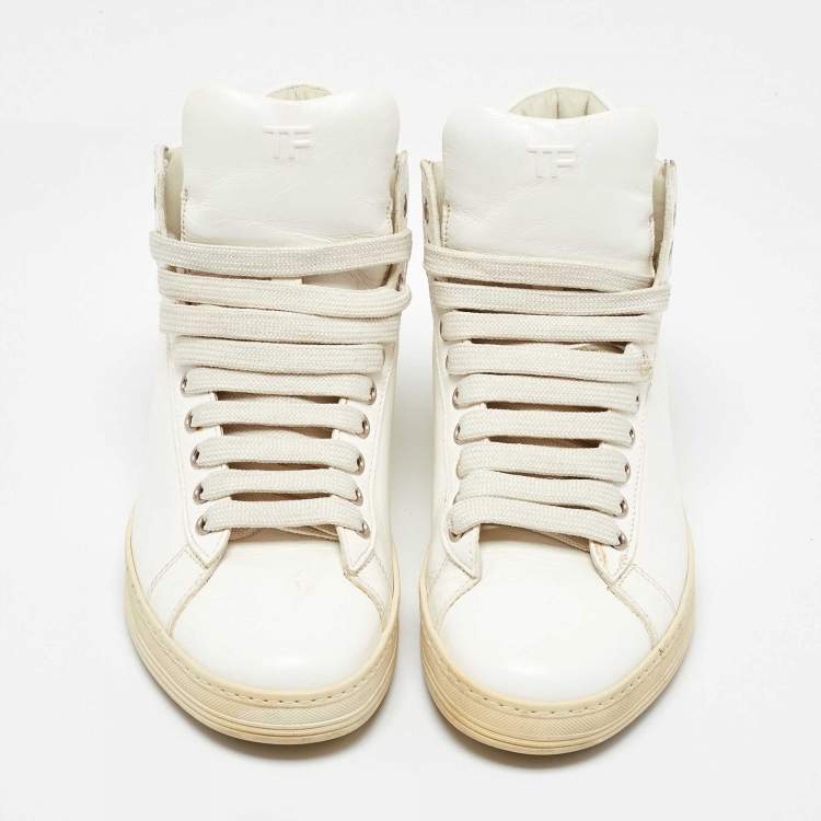 Pre Owned Tom Ford White Leather Russell High Top Sneakers Size 37