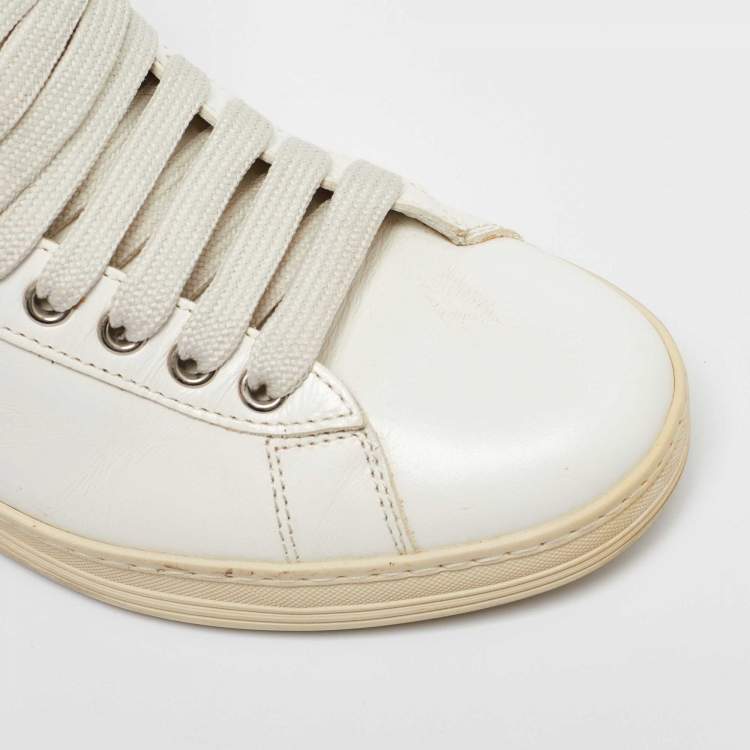 Pre Owned Tom Ford White Leather Russell High Top Sneakers Size 37