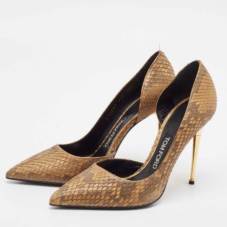 Pre Owned Tom Ford Brown Python Leather D'orsay Pumps Size 37.5