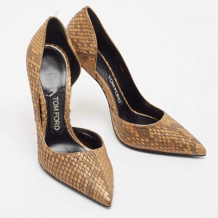 Pre Owned Tom Ford Brown Python Leather D'orsay Pumps Size 37.5