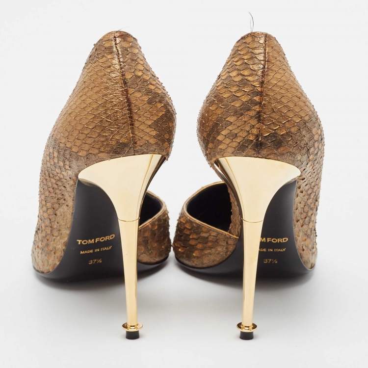 Pre Owned Tom Ford Brown Python Leather D'orsay Pumps Size 37.5