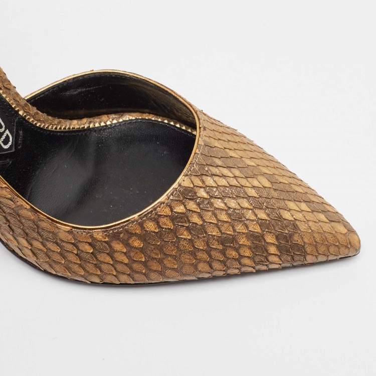 Pre Owned Tom Ford Brown Python Leather D'orsay Pumps Size 37.5
