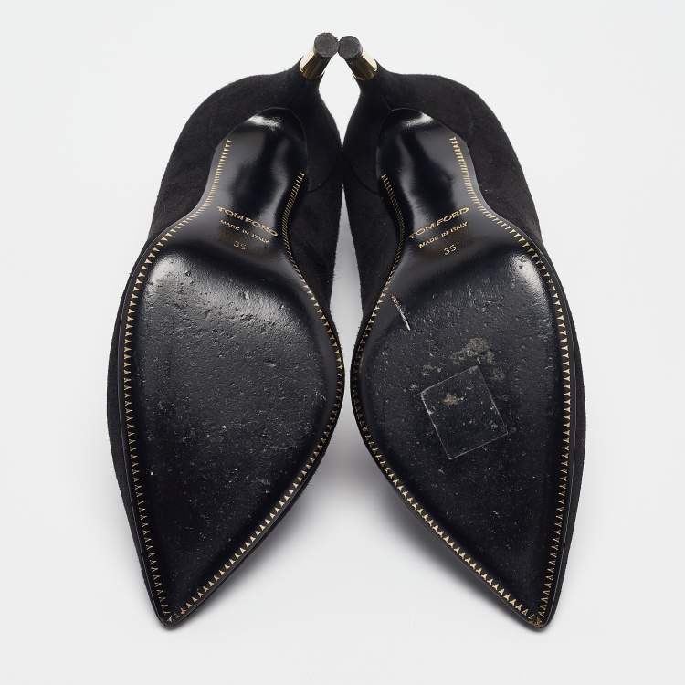 Pre Owned Tom Ford Black Suede Padlock Pumps Size 35