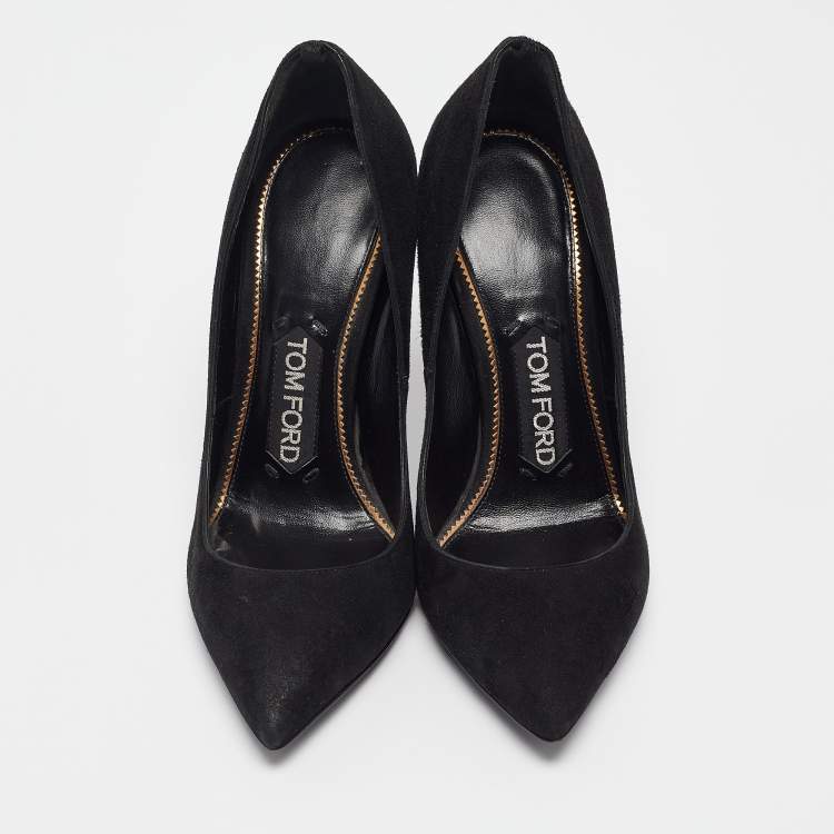 Pre Owned Tom Ford Black Suede Padlock Pumps Size 35