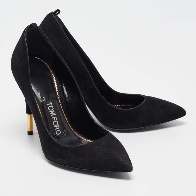 Pre Owned Tom Ford Black Suede Padlock Pumps Size 35