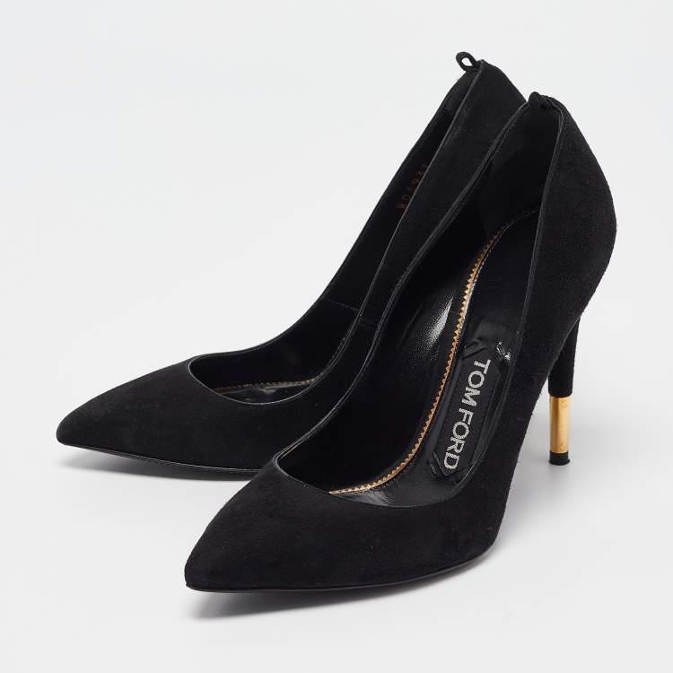 Pre Owned Tom Ford Black Suede Padlock Pumps Size 35