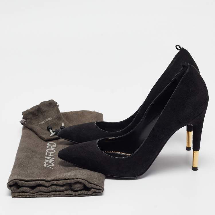 Pre Owned Tom Ford Black Suede Padlock Pumps Size 35