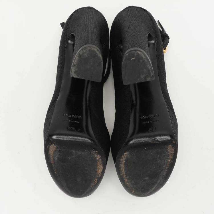 Pre Owned Tom Ford Black Lurex Fabric Platform Ankle Strap Pumps Size 37.5