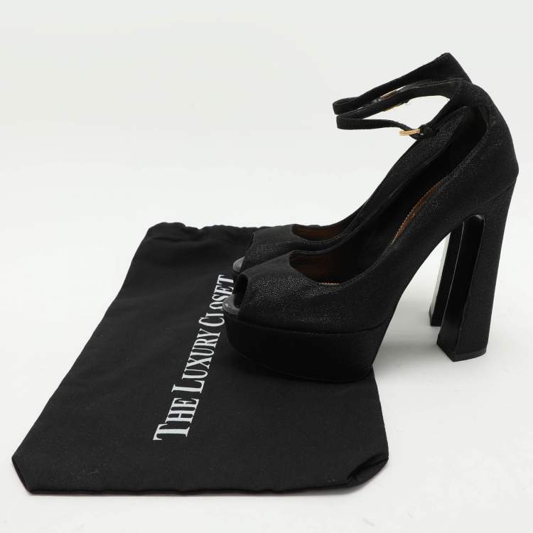 Pre Owned Tom Ford Black Lurex Fabric Platform Ankle Strap Pumps Size 37.5