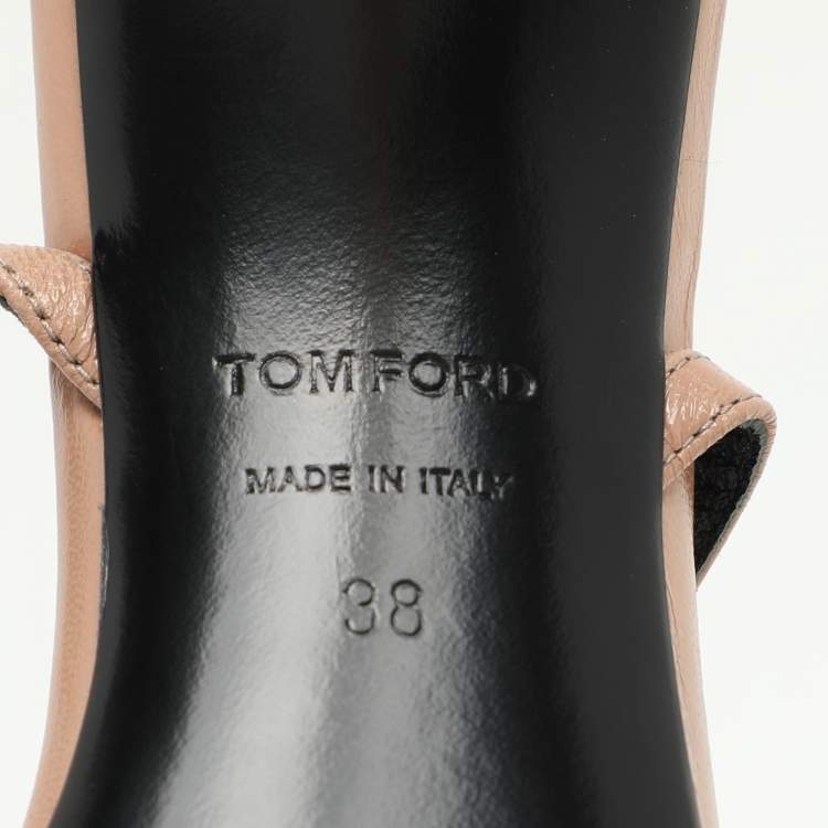 Pre Owned Tom Ford Beige Leather Padlock Ankle Strap Sandals Size 38