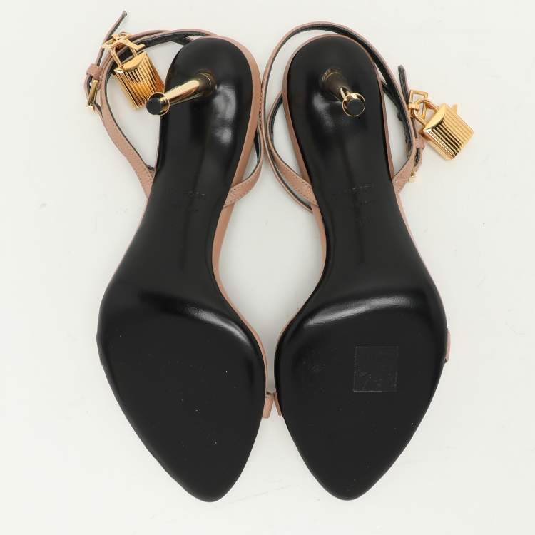 Pre Owned Tom Ford Beige Leather Padlock Ankle Strap Sandals Size 38