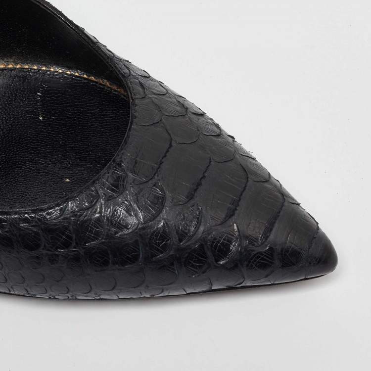 Pre Owned Tom Ford Black Python Leather Padlock Pumps Size 41