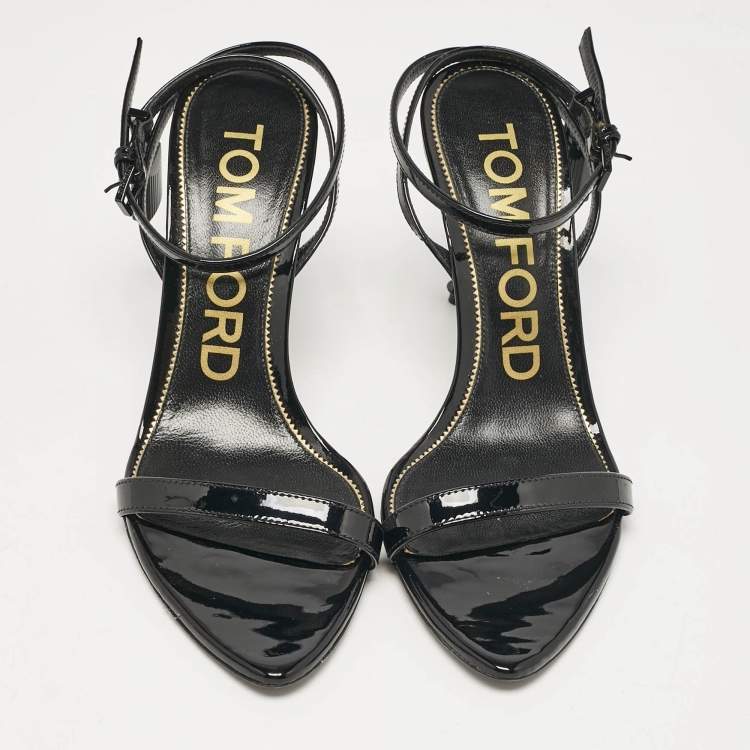 Pre Owned Tom Ford Black Patent Leather Padlock Ankle Strap Sandals Size 38