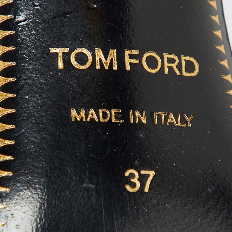 Pre Owned Tom Ford Black Snakeskin Leather Padlock Ankle Wrap Pointed Toe Pumps Size 37