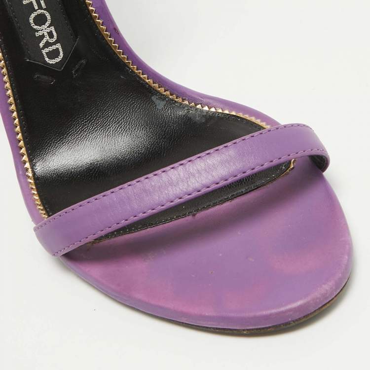 Pre Owned Tom Ford Purple Leather Padlock Ankle Wrap Sandals Size 38.5