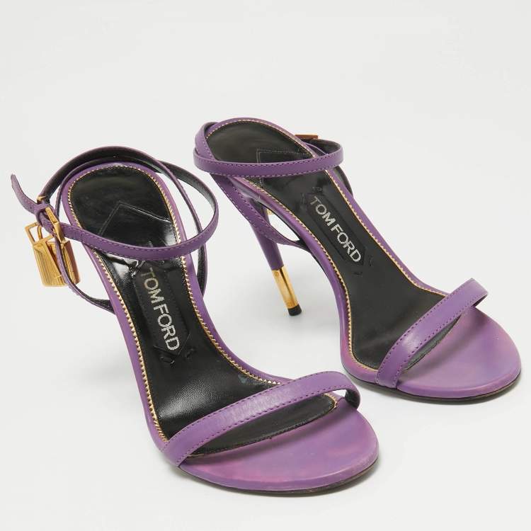 Pre Owned Tom Ford Purple Leather Padlock Ankle Wrap Sandals Size 38.5