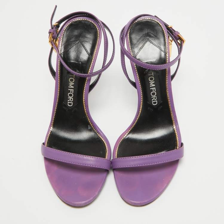 Pre Owned Tom Ford Purple Leather Padlock Ankle Wrap Sandals Size 38.5