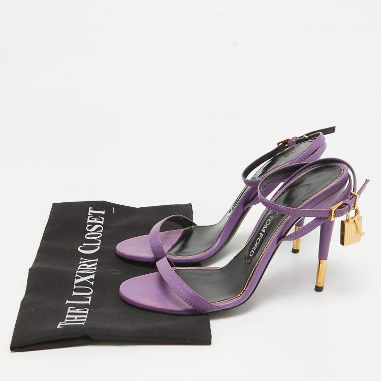 Pre Owned Tom Ford Purple Leather Padlock Ankle Wrap Sandals Size 38.5