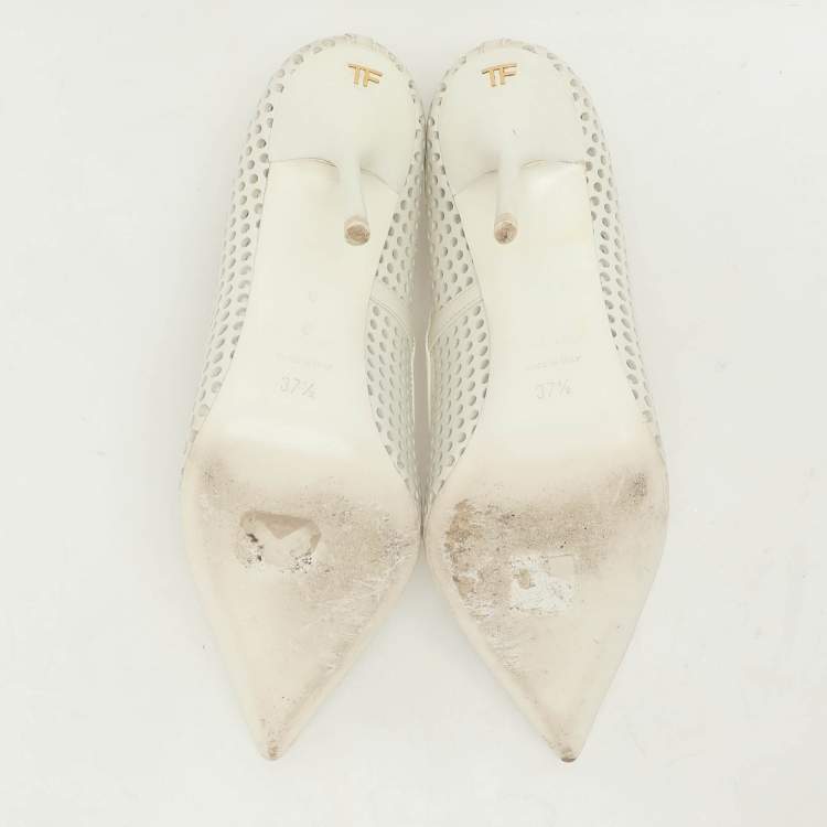 Pre Owned Tom Ford White Perforated Leather Pumps Size 37.5