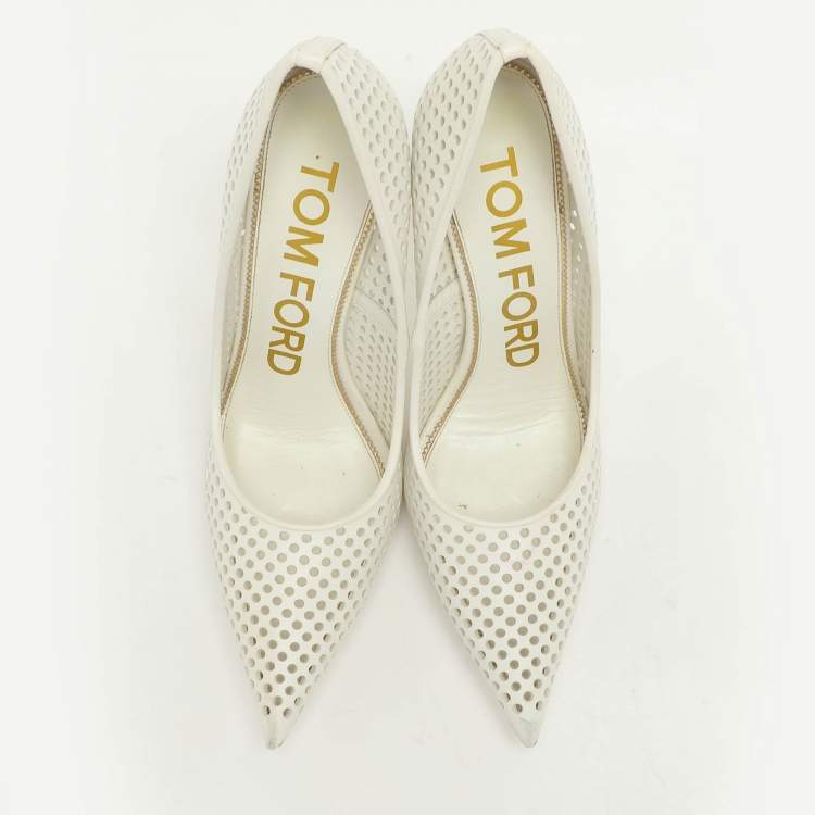 Pre Owned Tom Ford White Perforated Leather Pumps Size 37.5