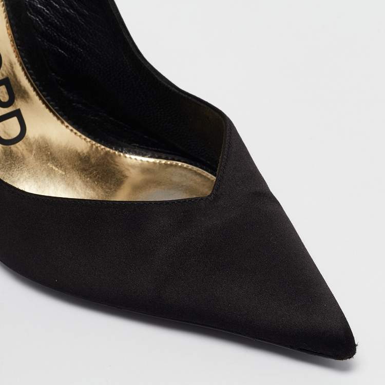 Pre Owned Tom Ford Black Satin Blade Slingback Pumps Size 39.5