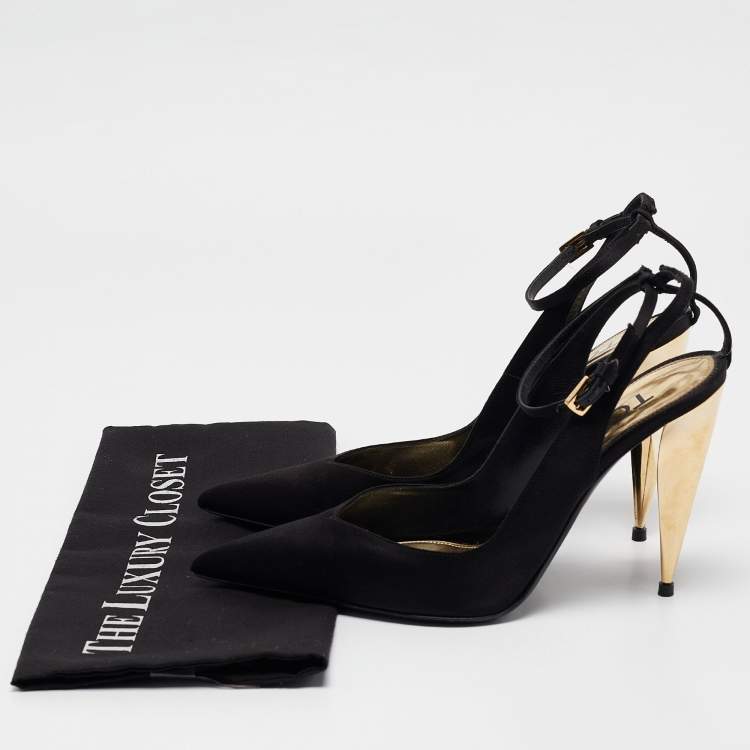 Pre Owned Tom Ford Black Satin Blade Slingback Pumps Size 39.5