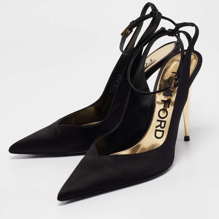 Pre Owned Tom Ford Black Satin Blade Slingback Pumps Size 39.5