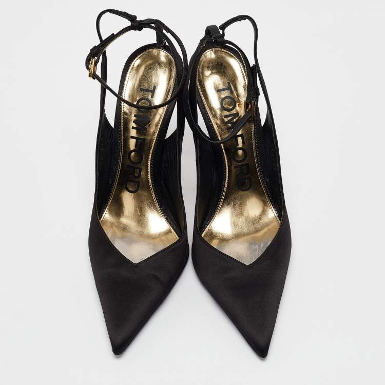 Pre Owned Tom Ford Black Satin Blade Slingback Pumps Size 39.5