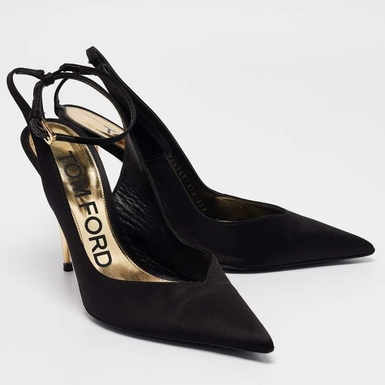 Pre Owned Tom Ford Black Satin Blade Slingback Pumps Size 39.5