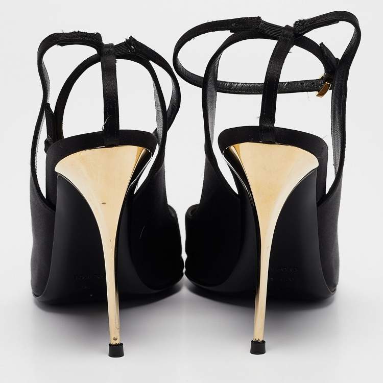 Pre Owned Tom Ford Black Satin Blade Slingback Pumps Size 39.5