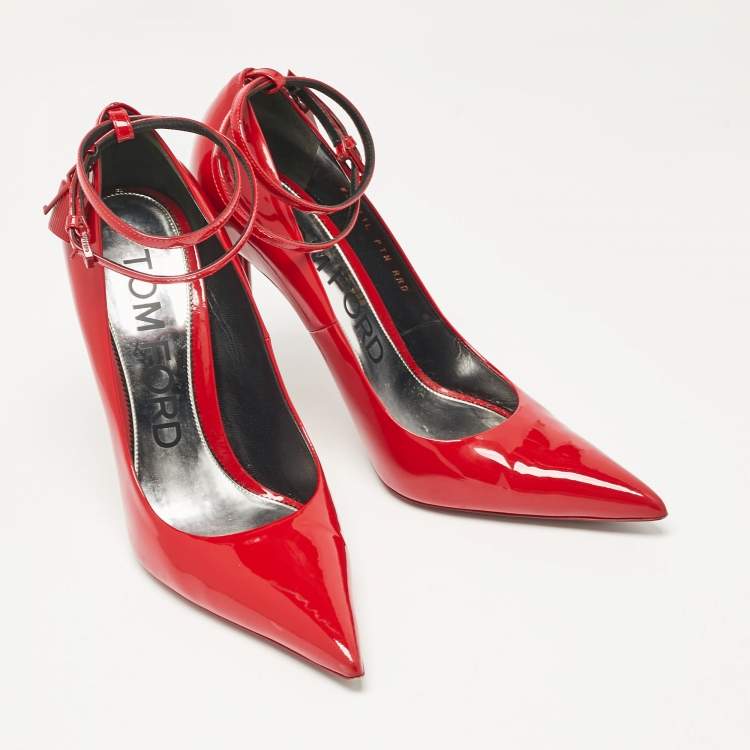 Pre Owned Tom Ford Red Patent Leather Padlock Pumps Size 42