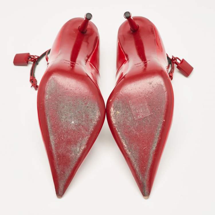 Pre Owned Tom Ford Red Patent Leather Padlock Pumps Size 42
