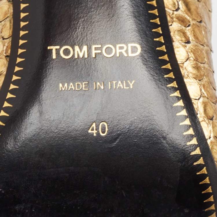 Pre Owned Tom Ford Gold Python Leather Padlock Pumps Size 40