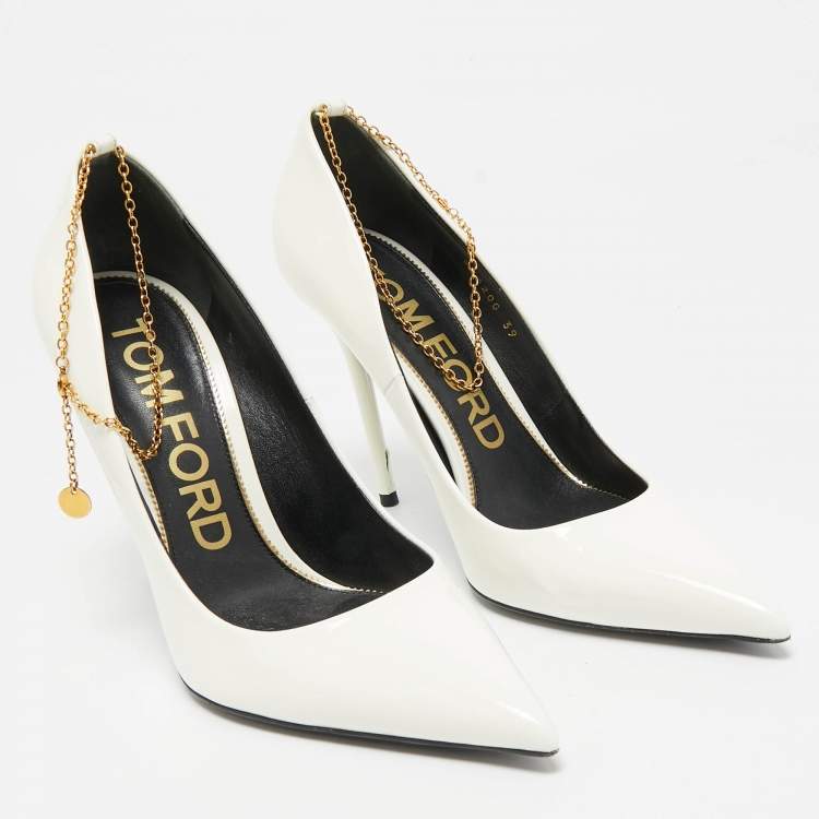 Pre Owned Tom Ford Off White Patent Leather Pointed Toe Pumps Size 39