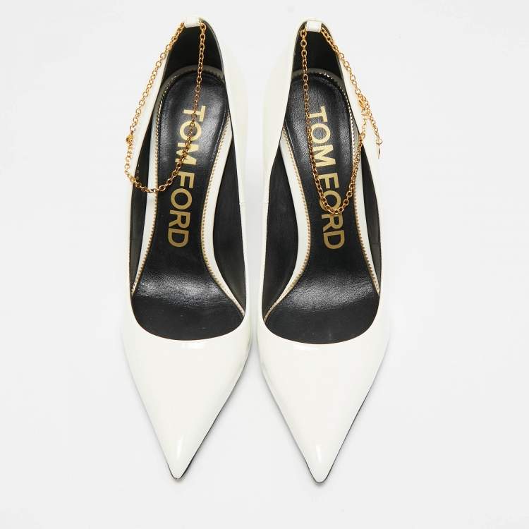 Pre Owned Tom Ford Off White Patent Leather Pointed Toe Pumps Size 39