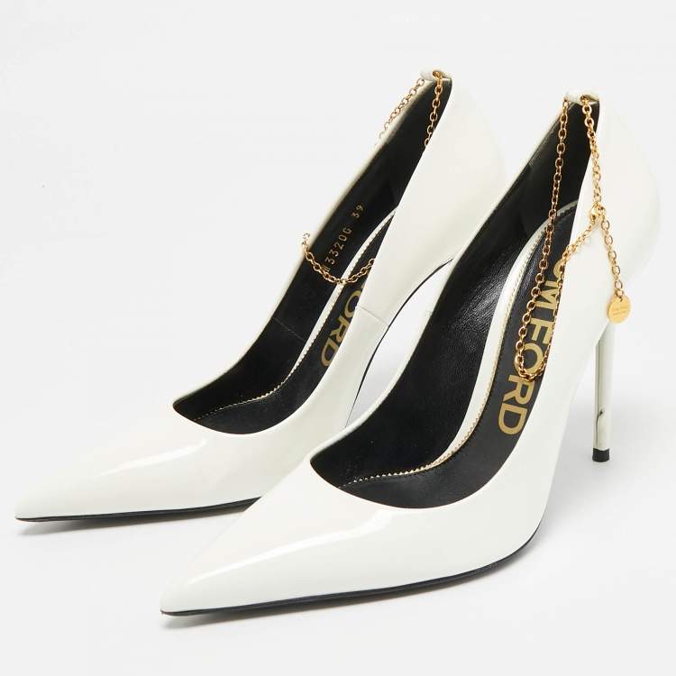 Pre Owned Tom Ford Off White Patent Leather Pointed Toe Pumps Size 39
