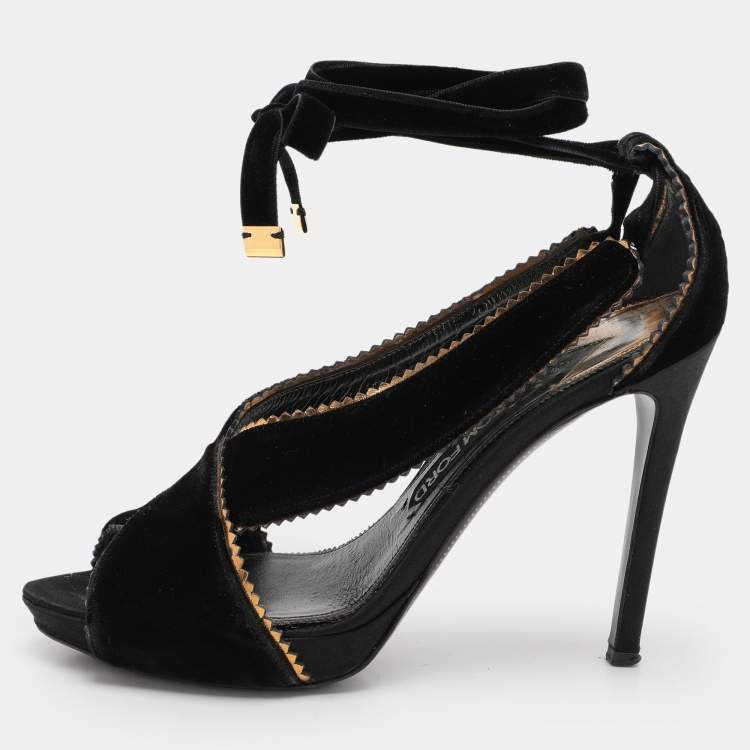 Pre Owned Tom Ford Black Velvet Peep Toe Pumps Size 40