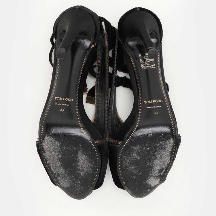 Pre Owned Tom Ford Black Velvet Peep Toe Pumps Size 40