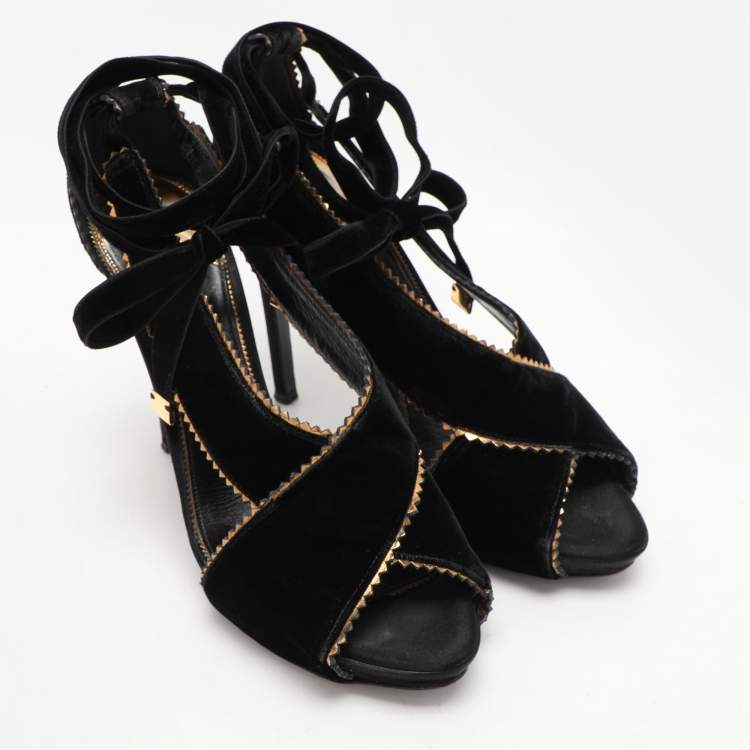 Pre Owned Tom Ford Black Velvet Peep Toe Pumps Size 40