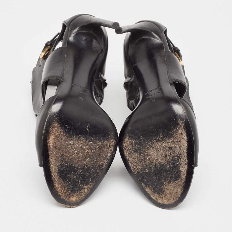 Pre Owned Tom Ford Black Cut Out Leather Padlock Booties Size 39
