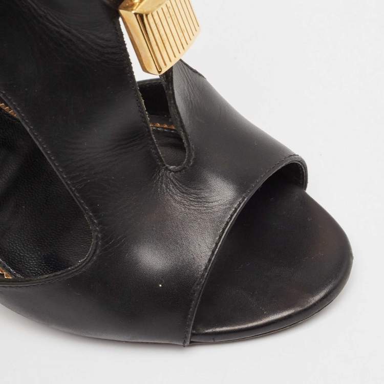 Pre Owned Tom Ford Black Cut Out Leather Padlock Booties Size 39