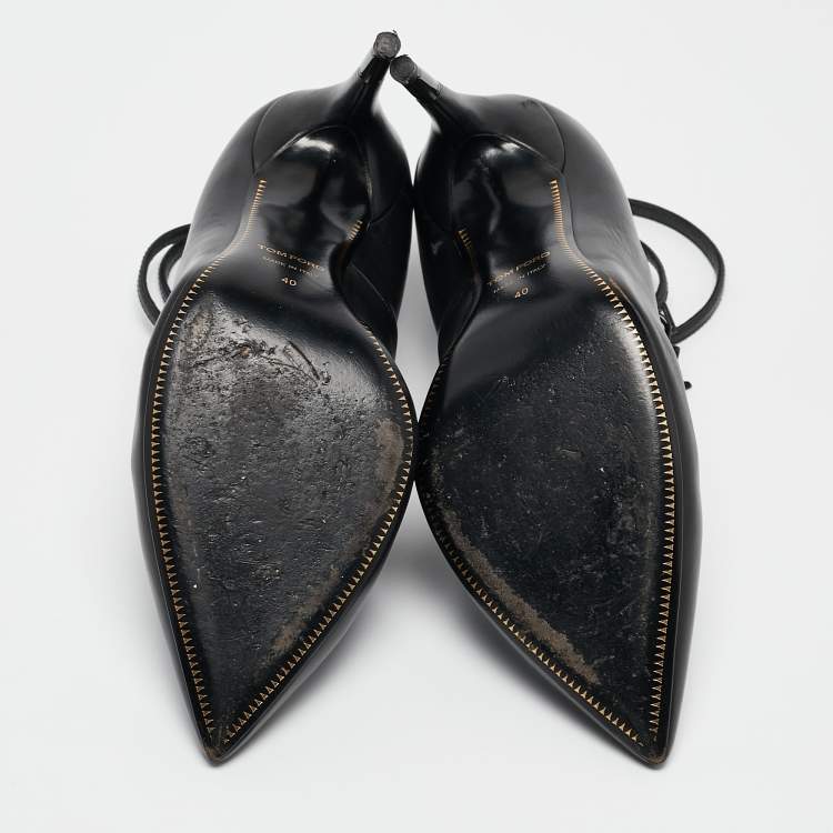 Pre Owned Tom Ford Black Leather Padlock Ankle Wrap Pumps Size 40