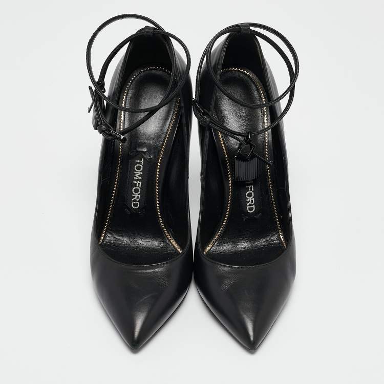 Pre Owned Tom Ford Black Leather Padlock Ankle Wrap Pumps Size 40