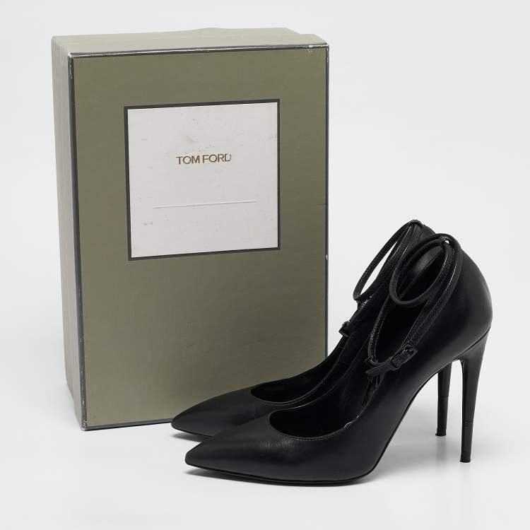 Pre Owned Tom Ford Black Leather Padlock Ankle Wrap Pumps Size 40