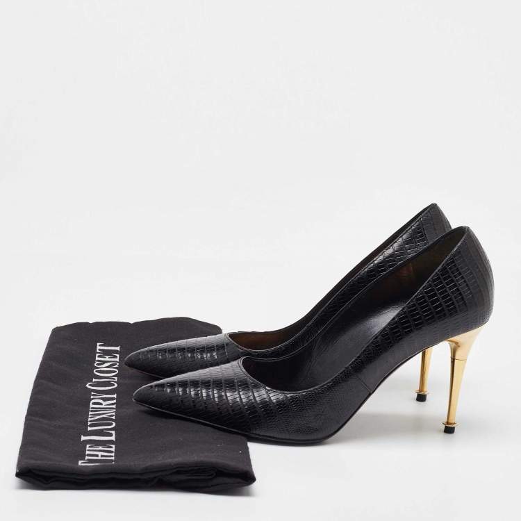 Pre Owned Tom Ford Black Lizard Leather Pointed Toe Pumps Size 37