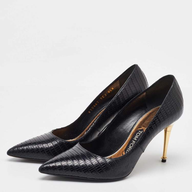 Pre Owned Tom Ford Black Lizard Leather Pointed Toe Pumps Size 37